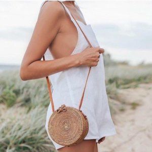 Round Rattan Hand Woven Structured Crossbody Bag